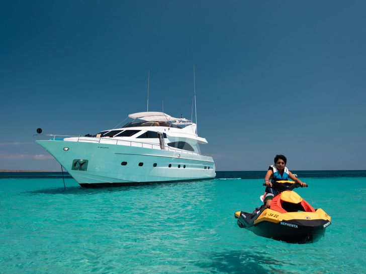 NEPHENTA Astondoa 82 GLX - anchored with the jet ski NEPHENTA Astondoa 82 GLX - anchored with the jet ski