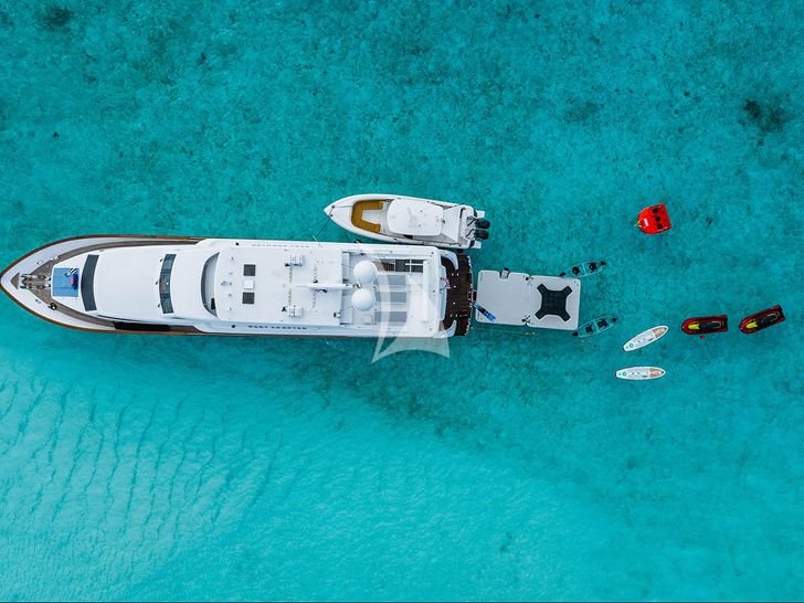 NEXT CHAPTER Hargrave 97 RPH - aerial top shot with water toys NEXT CHAPTER Hargrave 97 RPH - aerial top shot with water toys