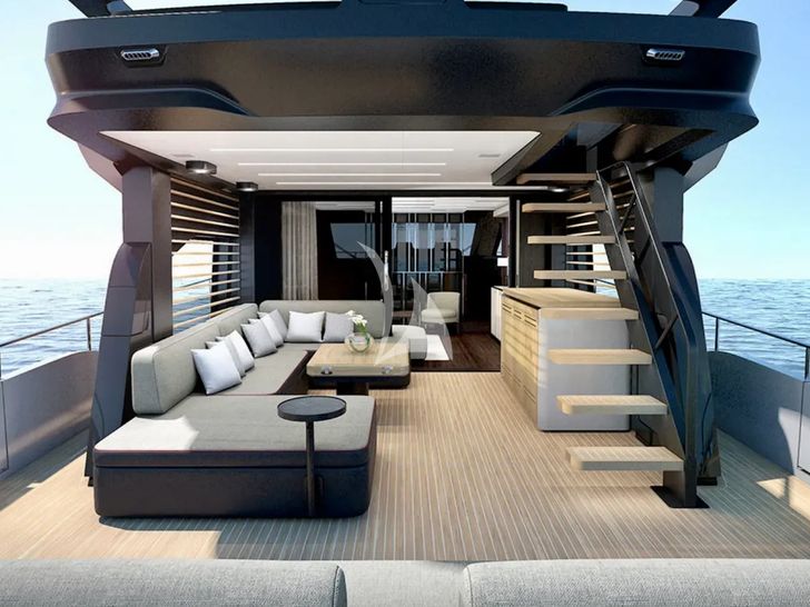 NIRVANA Cranchi Sessantasette 67 - aft deck lounge wide shot NIRVANA Cranchi Sessantasette 67 - aft deck lounge wide shot