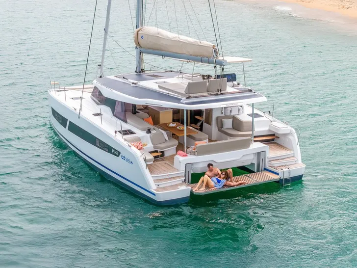 NN Fountaine Pajot New 44 - anchored aft shot NN Fountaine Pajot New 44 - anchored aft shot