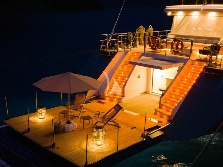 NORTH WIND Sokmen Kardesler 44m - aft deck at night NORTH WIND Sokmen Kardesler 44m - aft deck at night