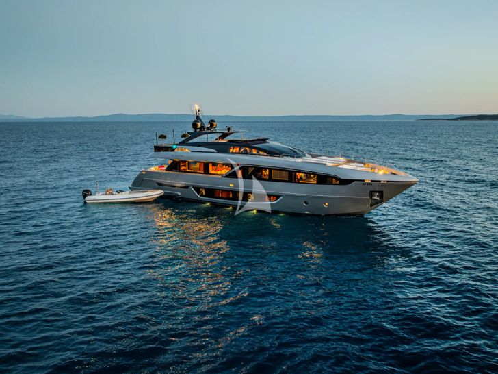 NO STRESS 888 Riva Corsaro 100 - anchored at night NO STRESS 888 Riva Corsaro 100 - anchored at night