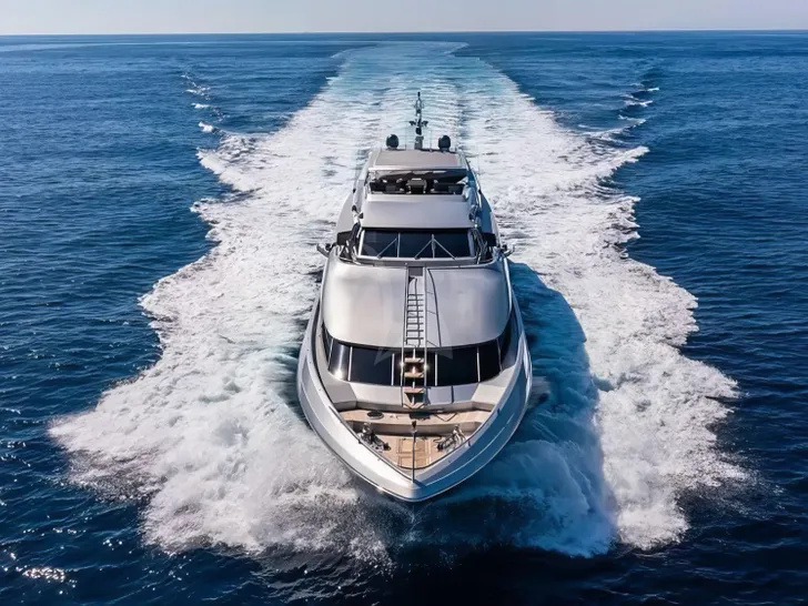 ONCE MORE Posillippo Technema 120 - cruising bow view ONCE MORE Posillippo Technema 120 - cruising bow view