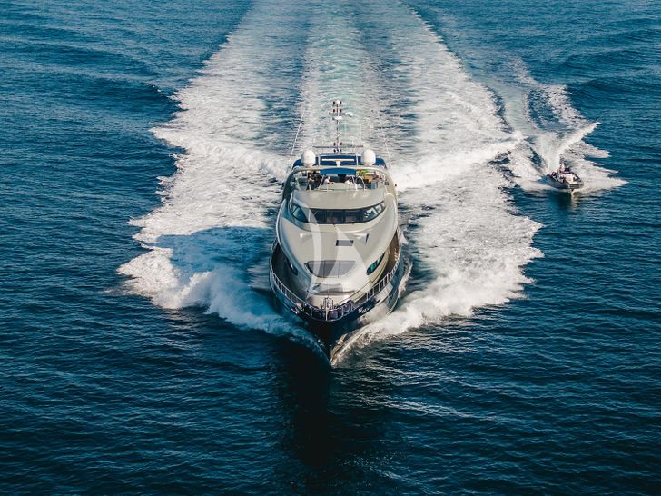 ONE BLUE Frank Mulder Oceanline 38m cruising bow view ONE BLUE Frank Mulder Oceanline 38m cruising bow view