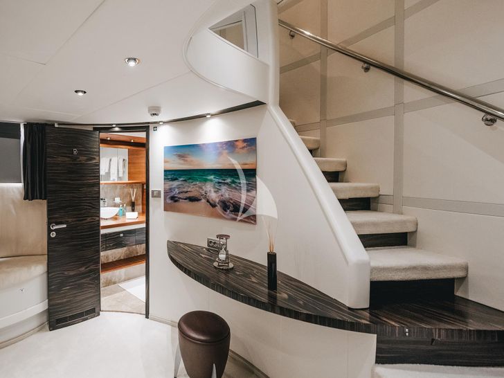 ONE BLUE Frank Mulder Oceanline 38m staircase to the cabins ONE BLUE Frank Mulder Oceanline 38m staircase to the cabins