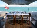 ONLY ONE Overmarine Mangusta 92 - aft alfreco dining set up ONLY ONE Overmarine Mangusta 92 - aft alfreco dining set up