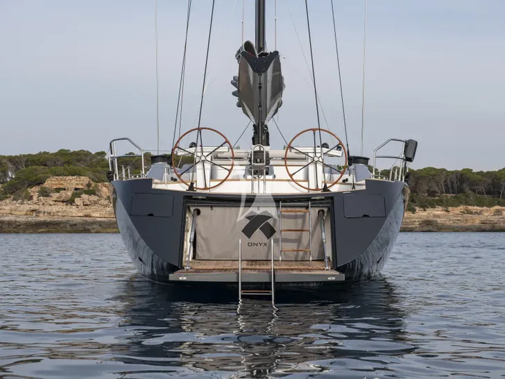 ONYX Nautor`s Swan 100s - anchored aft view ONYX Nautor`s Swan 100s - anchored aft view