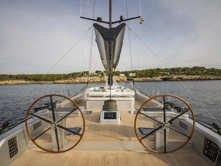 ONYX Nautor`s Swan 100s - helm close up view ONYX Nautor`s Swan 100s - helm close up view