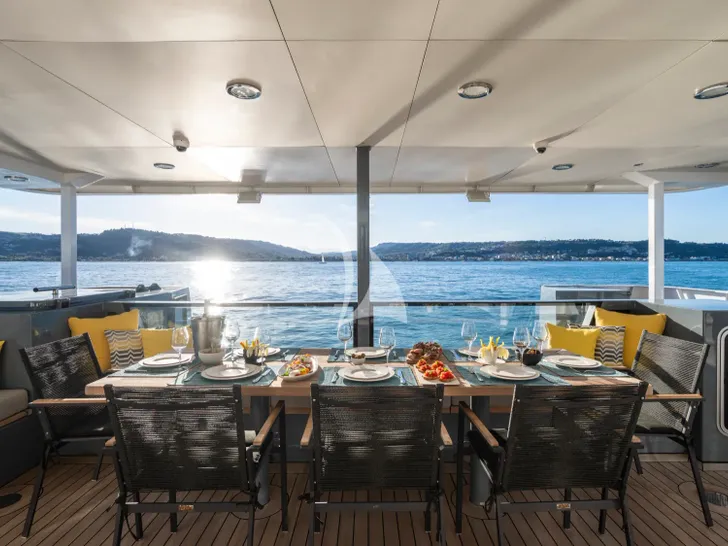 OURWAY Tenix Defence 36m - main aft deck alfresco dining area OURWAY Tenix Defence 36m - main aft deck alfresco dining area