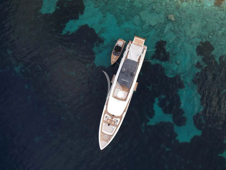 PALOMA Ferretti Custom Line Navetta 42 - aerial shot with the tender PALOMA Ferretti Custom Line Navetta 42 - aerial shot with the tender