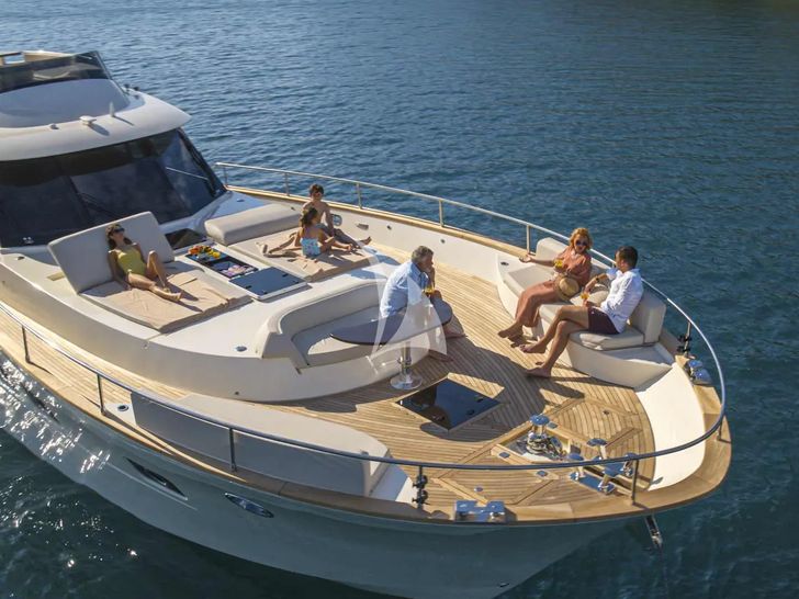 PANTA REI Monachus 70 Fly - guests on the foredeck PANTA REI Monachus 70 Fly - guests on the foredeck