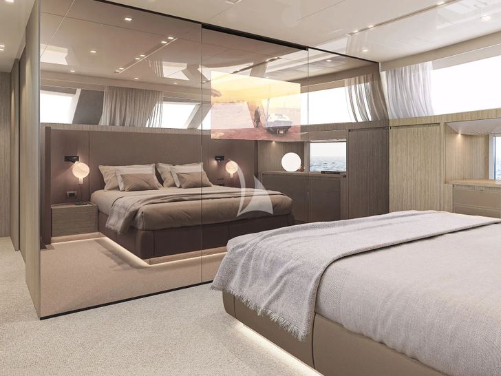 PENGUINS Sanlorenzo SD90 - master cabin bed and TV PENGUINS Sanlorenzo SD90 - master cabin bed and TV