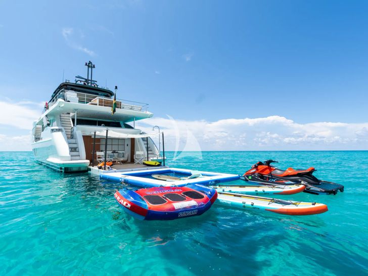 PENJA Azimut Grande 32m - anchored with the water toys PENJA Azimut Grande 32m - anchored with the water toys