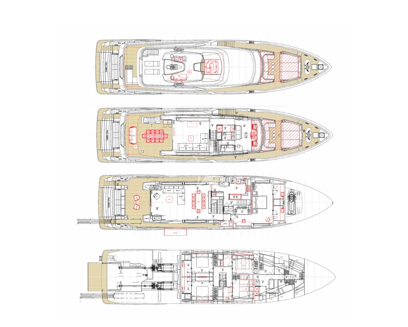 Layout for PLAN B Ferretti Custom Line Navetta 33 - cabin layout