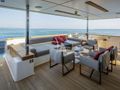 PLAN B Ferretti Custom Line Navetta 33 - main aft deck lounge and dining area PLAN B Ferretti Custom Line Navetta 33 - main aft deck lounge and dining area