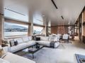 PLAN B Ferretti Custom Line Navetta 33 - main salon lounge and dining area PLAN B Ferretti Custom Line Navetta 33 - main salon lounge and dining area