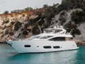 PLAY THE GAME Sunseeker 28m - anchored near an island PLAY THE GAME Sunseeker 28m - anchored near an island
