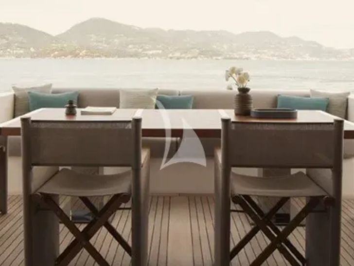 PRIMUS Sanlorenzo SL96A - aft deck seating and dining area PRIMUS Sanlorenzo SL96A - aft deck seating and dining area