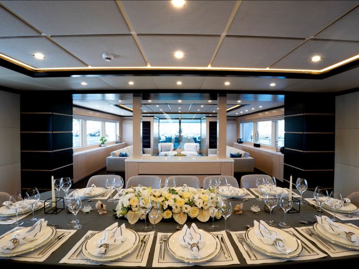 PRINCESS MELDA Neta Marine 39m - formal dining set up PRINCESS MELDA Neta Marine 39m - formal dining set up