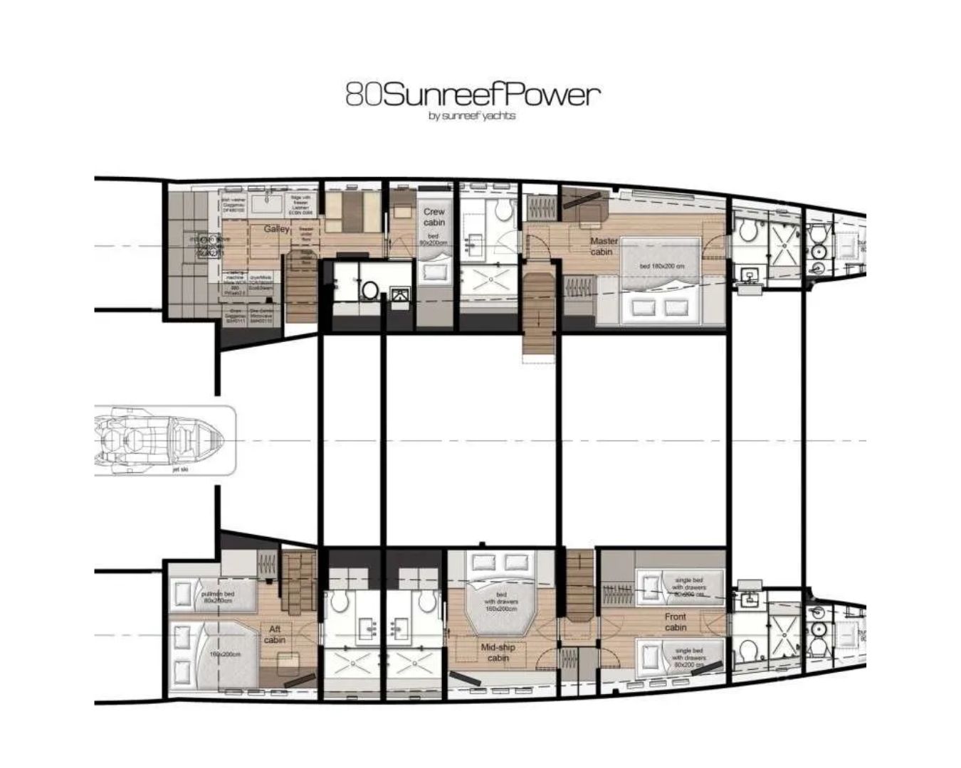 Layout for PRONTO Sunreef Power Catamaran 80 - cabin layout