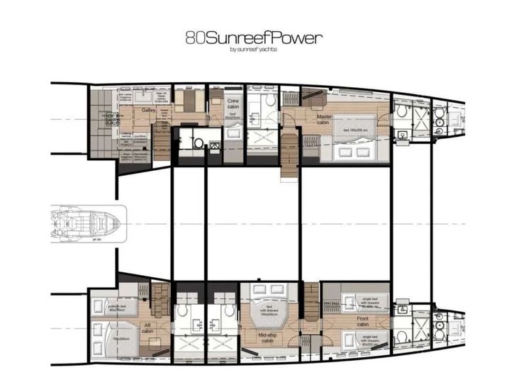 PRONTO Sunreef Power Catamaran 80 - cabin layout PRONTO Sunreef Power Catamaran 80 - cabin layout