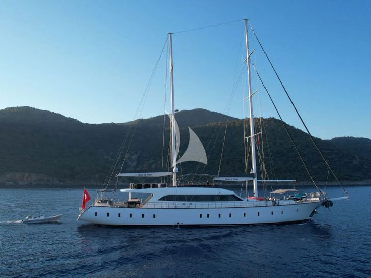 QUEEN OF MAKRI Custom Sailing Yacht 40m - side profile cruising QUEEN OF MAKRI Custom Sailing Yacht 40m - side profile cruising