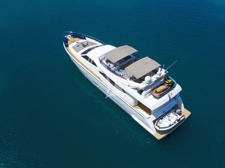 QUO VADIS I Ferretti 760 - anchored aerial shot QUO VADIS I Ferretti 760 - anchored aerial shot