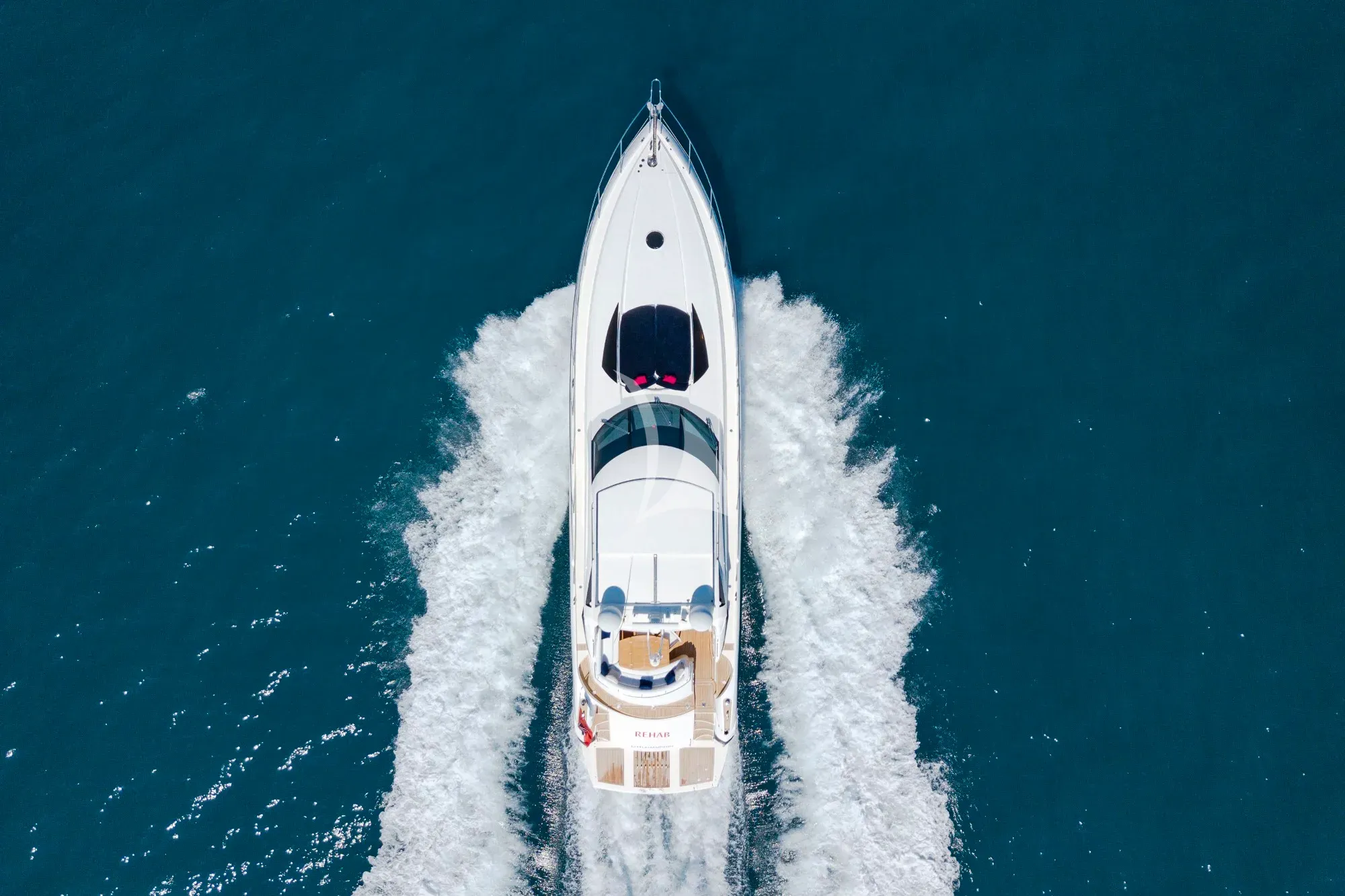 REHAB Sunseeker Predator 68 - cruising top aerial shot