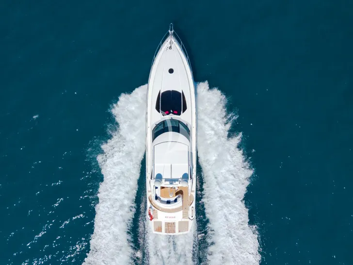 REHAB Sunseeker Predator 68 - cruising top aerial shot REHAB Sunseeker Predator 68 - cruising top aerial shot