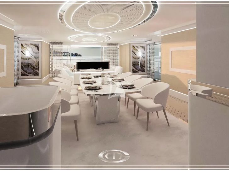 RENATA Cerri Cantieri Navali 40m - indoor dining area RENATA Cerri Cantieri Navali 40m - indoor dining area