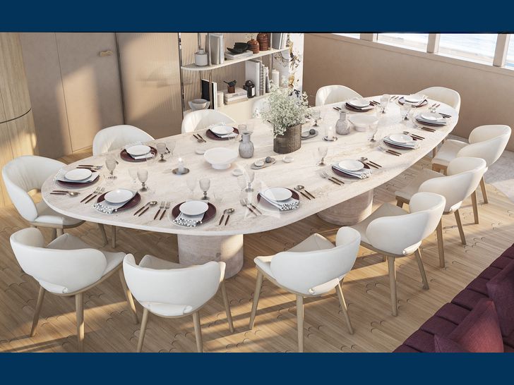 REPOSADO Tramontana Custom Yacht 52 m indoor dining setup