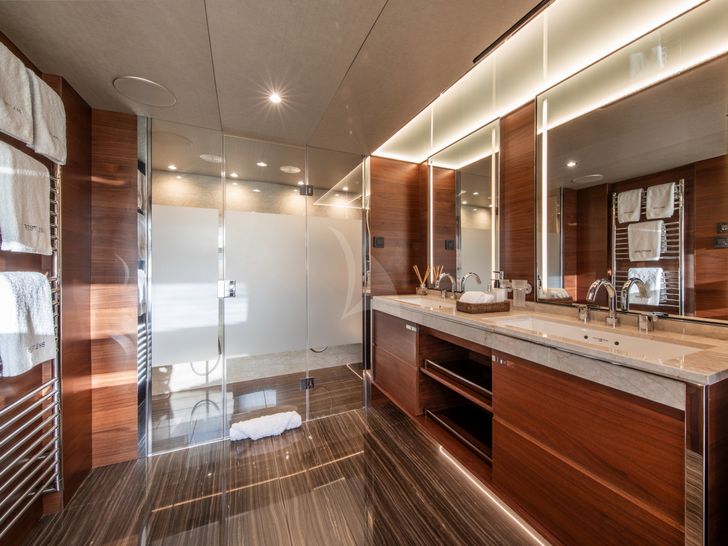 RESTLESS Princess 35m - master cabin bathroom wider view RESTLESS Princess 35m - master cabin bathroom wider view
