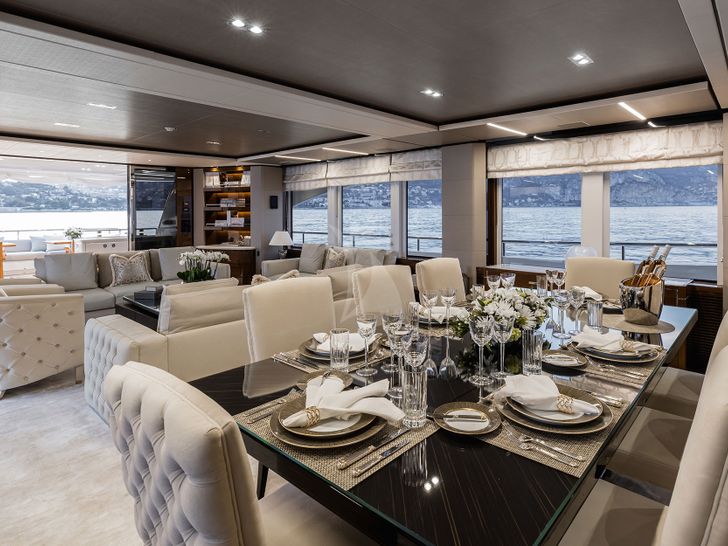 RIVIERA LIVING - Princess 35M,main saloon and indoor dining area RIVIERA LIVING - Princess 35M,main saloon and indoor dining area