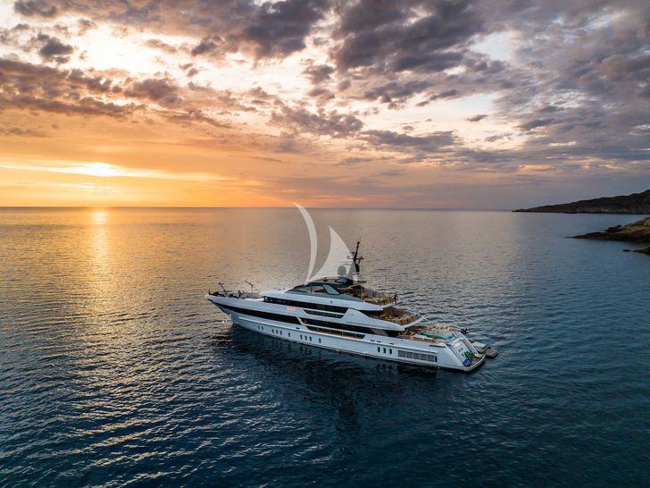 RMF Sanlorenzo 52 Steel - anchored under the sunset RMF Sanlorenzo 52 Steel - anchored under the sunset