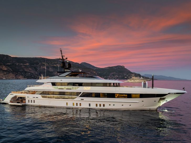 RMF Sanlorenzo 52Steel - anchored under the sunset RMF Sanlorenzo 52Steel - anchored under the sunset