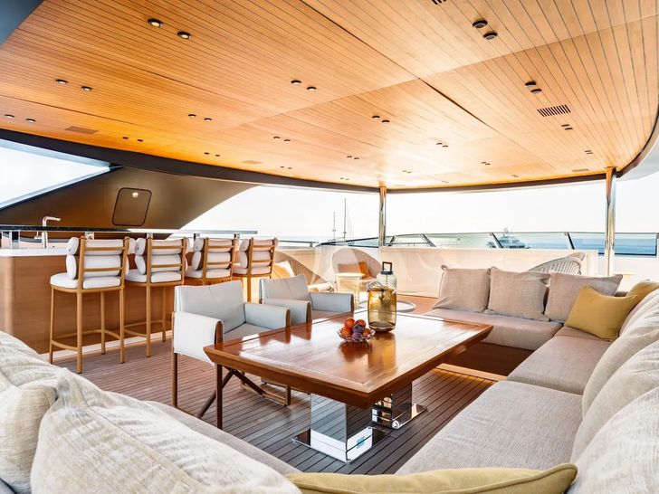RMF Sanlorenzo 52Steel - sundeck bar and lounge up close RMF Sanlorenzo 52Steel - sundeck bar and lounge up close