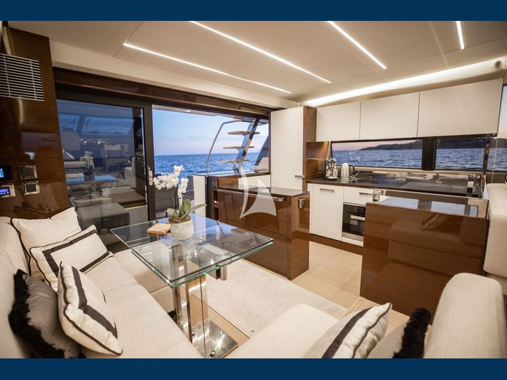 ROMY ONE Prestige 680 saloon seating area and galley