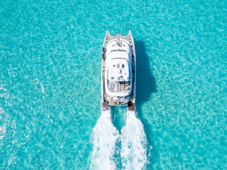 ROYAL RITA Sunreef 78 Power aerial shot cruising ROYAL RITA Sunreef 78 Power aerial shot cruising