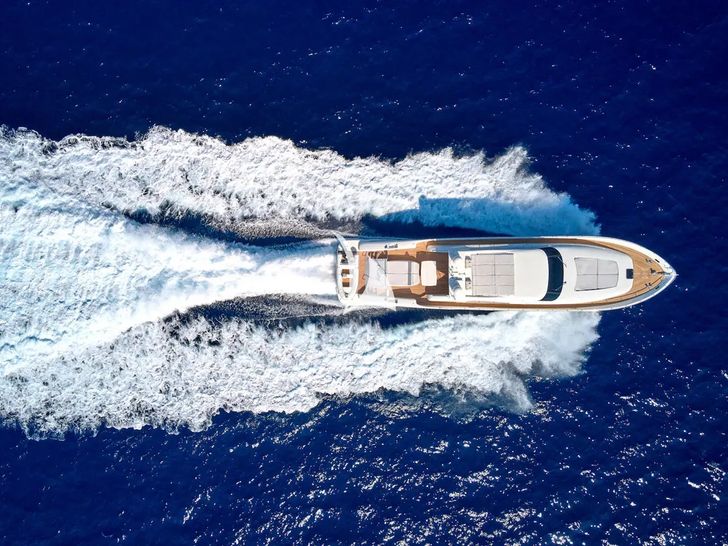 RUBY Tecnomar Velvet 83 - aerial shot cruising RUBY Tecnomar Velvet 83 - aerial shot cruising