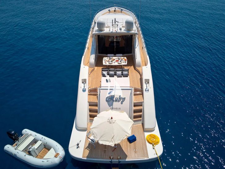 RUBY Tecnomar Velvet 83 - aft shot with the dinghy RUBY Tecnomar Velvet 83 - aft shot with the dinghy
