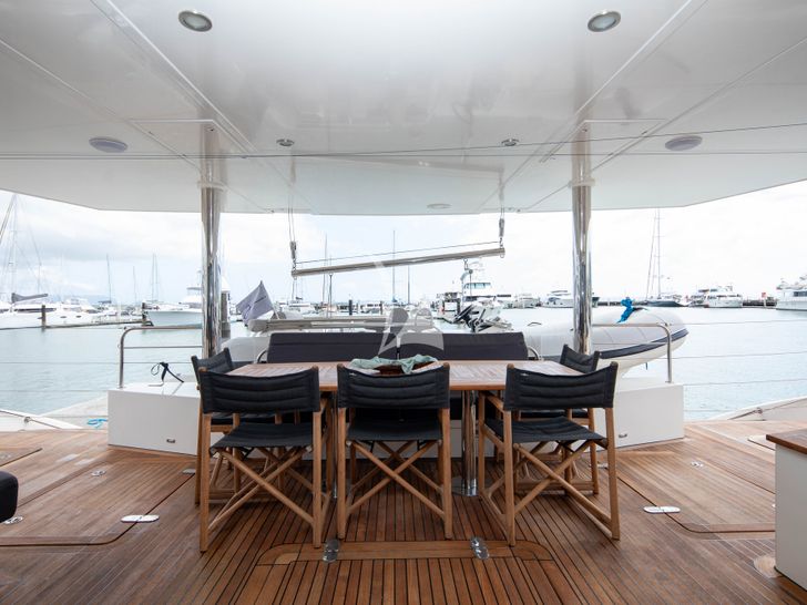 S/Y FENG Sunreef 70 - aft deck alfresco dining area S/Y FENG Sunreef 70 - aft deck alfresco dining area