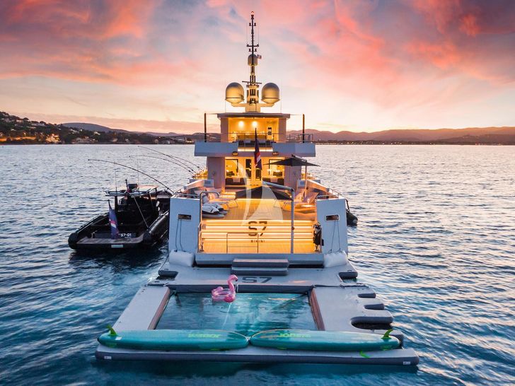 S7 Tansu Mothership Series - anchored with water toys under the sunset S7 Tansu Mothership Series - anchored with water toys under the sunset