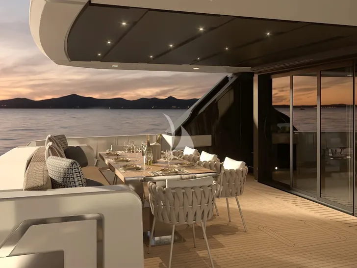 SAAM II Sanlorenzo SL96 - aft deck alfresco dining area SAAM II Sanlorenzo SL96 - aft deck alfresco dining area