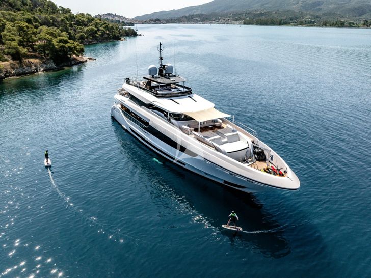 SANCTUARY Mangusta Oceano 43 - anchored aerial shot SANCTUARY Mangusta Oceano 43 - anchored aerial shot