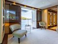 SANCTUARY Mangusta Oceano 43 - master cabin seating and balcony SANCTUARY Mangusta Oceano 43 - master cabin seating and balcony