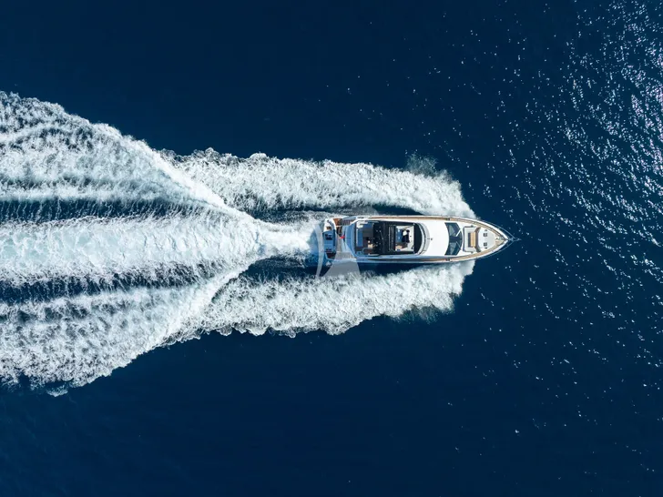 SWEET CAROLINA Sunseeker Manhattan 68 - cruising aerial shot SWEET CAROLINA Sunseeker Manhattan 68 - cruising aerial shot