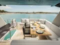 SWEET CAROLINA Sunseeker Manhattan 68 - flybridge alfresco dining set up SWEET CAROLINA Sunseeker Manhattan 68 - flybridge alfresco dining set up