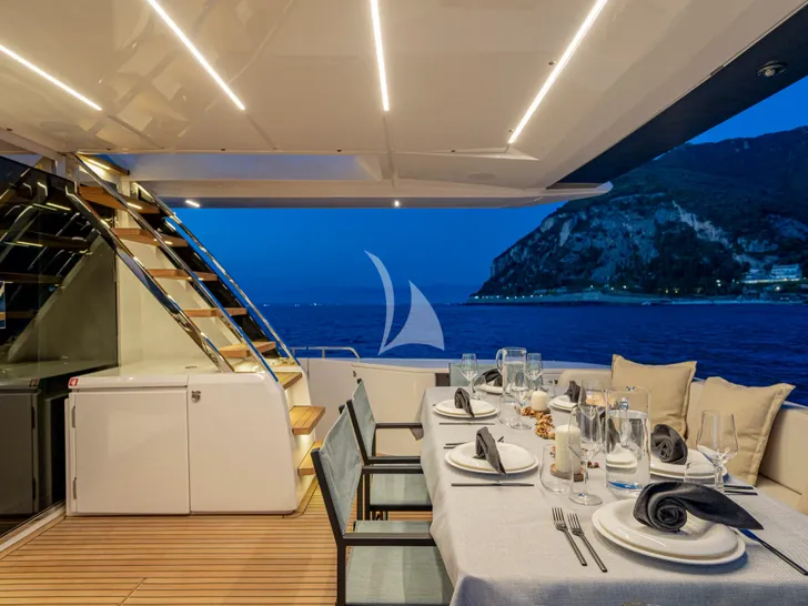 DIAMOND Ferretti 780 - main aft deck alfresco dining area DIAMOND Ferretti 780 - main aft deck alfresco dining area