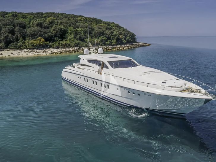 SEA LADY Dalla Pieta 80 - anchored near an island SEA LADY Dalla Pieta 80 - anchored near an island