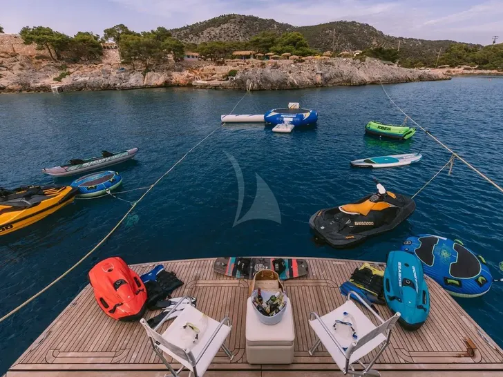 SEAS THE DAY Posillipo Technema 85 - aft deck with the water toys SEAS THE DAY Posillipo Technema 85 - aft deck with the water toys